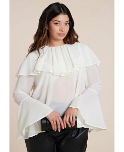 �G���N�C ���f�B�[�X �g�b�v�X �V���c �t���� ELOQUII Women's Ruffle Collar Top Jet stream