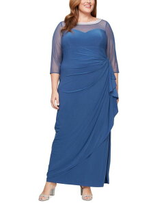 �A���b�N�X�C�u�j���O�X ���f�B�[�X �g�b�v�X �����s�[�X �v���X�T�C�Y �t���� Alex Evenings Plus Size Illusion-Trim Ruffled Gown Fig