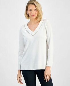 �W�F�C�G���R���N�V���� ���f�B�[�X �A�E�^�[ �j�b�g�E�Z�[�^�[ �v�` �Z�[�^�[ JM Collection Petite Embellished Tunic Sweater Whisper White �z���C�g