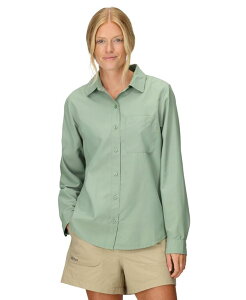 }[bg fB[X gbvX Vc Marmot Women's Air Exchange UPF Long Sleeve Classic Collar Shirt Agate Gree