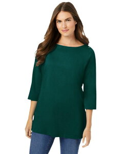 �E�[�}�� �E�B�Y�C�� ���f�B�[�X �g�b�v�X �V���c �v���X�T�C�Y T�V���c Woman Within Plus Size Within Perfect Three-Quarter Sleeve Boatneck Tee Emerald green �O���[��