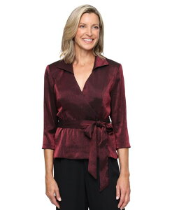 �A���b�N�X�C�u�j���O�X ���f�B�[�X �g�b�v�X �V���c V�l�b�N �v�` Alex Evenings Petite V-Neck Shimmer Top Wine ���C��