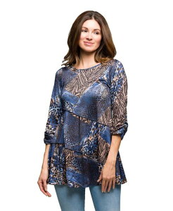 24 �Z�u���R���t�H�[�g ���f�B�[�X �g�b�v�X �V���c 24seven Comfort Apparel Women's Three Quarter Sleeve Tunic Top Blue Multi �u���[