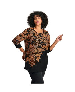 �A�x�j���[ ���f�B�[�X �g�b�v�X �V���c AVENUE Women's Millie 3/4 Sleeve Top Black paisley border �u���b�N
