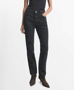 }S fB[X {gX fjpc W[Y MANGO Women's Mid-Rise Straight Jeans Black denim ubN