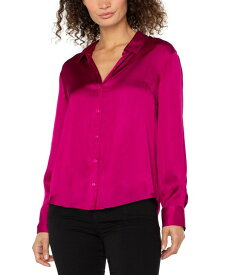 リヴァプール ロサンゼルス レディース トップス シャツ サテン 長袖 Liverpool Los Angeles Women's Long-Sleeve Button-Front Satin Shirt Fuchsia Kiss フューシャ
