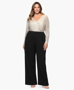 GXP[v fB[X gbvX s[X vXTCY XpR[ WvX[c XSCAPE Plus Size Sequin Detail Long Sleeves Jumpsuit Black Nude Silver ubN