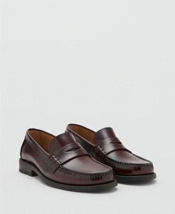 }S Y V[Y Xb|E[t@[ U[ MANGO Men's Aged-Leather Loafers Burgundy o[KfB