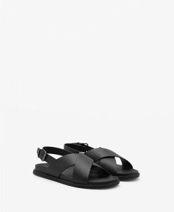 �}���S �����Y �V���[�Y �T���_�� ���U�[ MANGO Men's Leather Crossed Strap Sandals Black �u���b�N