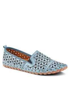 XvOXebv fB[X V[Y pvX t[ U[ [t@[ t[ Spring Step Flowerflow Laser-Cut Leather Loafer with Floral Detailing and Flexible Sole Blue u[