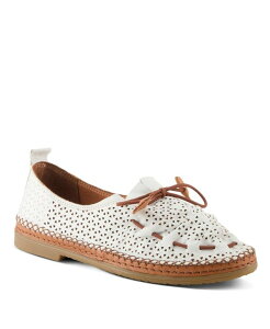 �X�v�����O�X�e�b�v ���f�B�[�X �V���[�Y �p���v�X ���[�X ���U�[ Spring Step BERNA-PERF Leather Perforated Slip-On Flats with Elastic Laces White �z���C�g