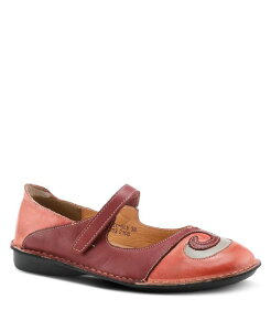 �X�v�����O�X�e�b�v ���f�B�[�X �V���[�Y �p���v�X �R���g���X�g ���U�[ Spring Step COSMIC Leather Mary Jane Flats withook-and-Loop Strap and Contrastitching Red ���b�h