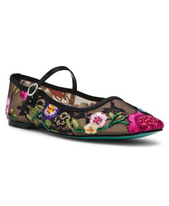 �x�b�c�B�W�����\�� ���f�B�[�X �V���[�Y �p���v�X ���b�V�� �h�J Betsey Johnson Women's Nova Embroidered Mesh Mary Jane Flats Black Multi Floral �u���b�N