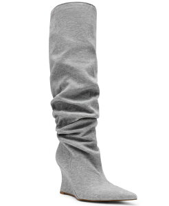 �X�e�B�[�u �}�f�� ���f�B�[�X �V���[�Y �p���v�X �u�[�c Steve Madden Women's Distortion Knee-High Slouch Wedge Boots Regular & Wide Calf Heathered Gray Sweater �O���[