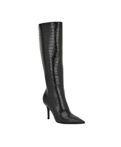 �Q�X ���f�B�[�X �V���[�Y �p���v�X �g�[�� �u�[�c GUESS Women's Gressa Tall Pointed Toe Stiletto Boots Regular & Wide Calf Black Croco �u���b�N