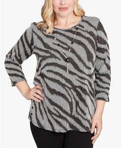 �A���t���b�h �_�i�[ ���f�B�[�X �g�b�v�X �V���c ���[�X Alfredunner Women's Jet Setter Animal Houndstooth Top with Necklace Black �u���b�N