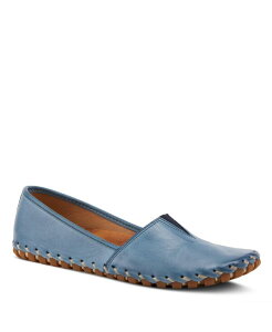 �X�v�����O�X�e�b�v ���f�B�[�X �V���[�Y �p���v�X ���U�[ Spring Step Kathaleta Leather Slip-On Comfort Flats with V-Elastic Notch Arch Support & Removable Insole Blue �u���[