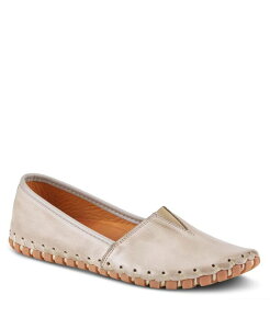 �X�v�����O�X�e�b�v ���f�B�[�X �V���[�Y �p���v�X ���U�[ Spring Step Kathaleta Leather Slip-On Comfort Flats with V-Elastic Notch Arch Support & Removable Insole Grey �O���[