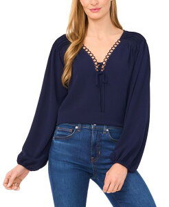 �Z�Z ���f�B�[�X �g�b�v�X �V���c CeCe Women's Circular Trim Pin-Tuck Long Sleeve Top Classic Navy �l�C�r�[