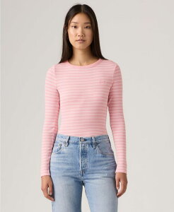 ���[�o�C�X ���f�B�[�X �g�b�v�X �V���c Levi's Women's Hayes Long Sleeve Top Kayleen Stripe Coral Blush �u���b�V��