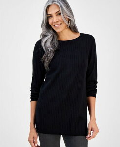 �X�^�C���A���h�R�[ ���f�B�[�X �A�E�^�[ �j�b�g�E�Z�[�^�[ ���u Style & Co Women's Ribbed Boat Neck Tunic Sweater PXS- 4X Deep Black �u���b�N