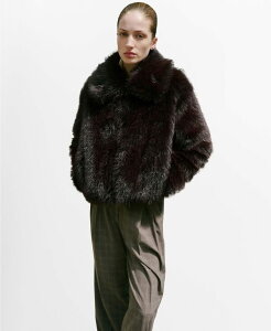 }S fB[X AE^[ WPbgEu] MANGO Women's Faux Fur Collar Jacket Brown uE
