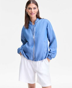 AC.Gk.V[ C^[iVi RZvg fB[X AE^[ WPbgEu] I.N.C. International Concepts Women's Chambray Bomber Jacket Medium Ind