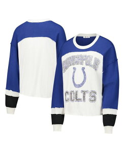 47 uh fB[X gbvX Vc '47 Brand Women'sCream Indianapolis Colts Double Header Curve Raglan Long Sleeve Crop Top Cream N[
