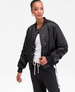 AC.Gk.V[ C^[iVi RZvg fB[X AE^[ WPbgEu] Te I.N.C. International Concepts Women'satin Bomber Jacket Deep Black ubN