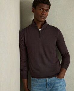 ���C�X �����Y �A�E�^�[ �j�b�g�E�Z�[�^�[ �X�^���h�l�b�N �E�[�� REISS Men's Merino Wool Half-Zip Funnel Neck Sweater Dark Bordeaux