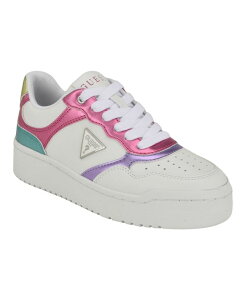 QX fB[X V[Y Xj[J[ vbgtH[ [X GUESS Women's Miram Lace-Uplatform Court Sneakers Pastel Metallic Multi/White zCg