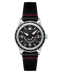 �A���B�G�C�g �����Y �A�N�Z�T���[ �r���v ���U�[ AVI-8 Men's Flyboy Black Leather Strap Watch 40mm Black �u���b�N