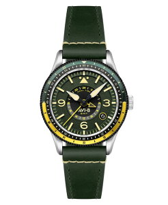 �A���B�G�C�g �����Y �A�N�Z�T���[ �r���v ���U�[ AVI-8 Men's Flyboy Green Leather Strap Watch 40mm Green �O���[��