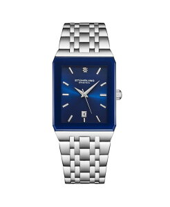 �X�g�D�[�����O ���f�B�[�X �A�N�Z�T���[ �r���v Stuhrling 4084 Modern Rectangular Bracelet Watch Sunray Dial Date Display Slim Stainless Design Blue �u���[