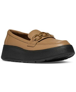 tBbgtbv fB[X V[Y pvX U[ [t@[ FitFlop Women's F-Mode Square-Chain Leather Loafers Camel L