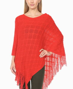 �z���C�g�}�[�N ���f�B�[�X �A�E�^�[ �j�b�g�E�Z�[�^�[ �t�����W White Mark Women's Open Knit Fringe Poncho Sweatered ���b�h