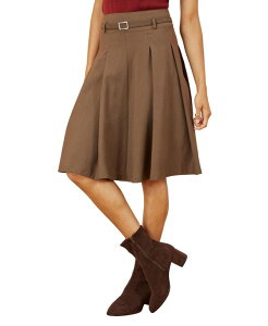 ���~�L�� ���f�B�[�X �{�g���X�J�[�g �v���[�c �~�f�B Yumi Pleated Midi Skirt With Belt Brown �u���E��