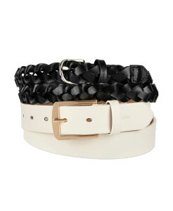 �J���o���N���C�� ���f�B�[�X �A�N�Z�T���[ �x���g Calvin Klein Women's Two Pack - Skinny Braid and Harness Buckle Belt Set Bone/Black �u���b�N
