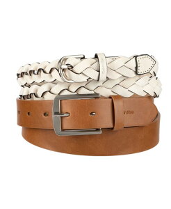 �J���o���N���C�� ���f�B�[�X �A�N�Z�T���[ �x���g Calvin Klein Women's Two Pack - Skinny Braid and Harness Buckle Belt Setan/Bone �^��