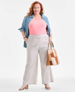 �X�^�C���A���h�R�[ ���f�B�[�X �{�g���X �J�W���A���p���c �v���X�T�C�Y Style & Co Plusize Gauze Wide-Leg Pull-On Pantstone Wall �X�g�[��