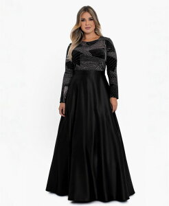 �x�b�c�B�A���h�A�_�� ���f�B�[�X �g�b�v�X �����s�[�X �v���X�T�C�Y ���� Betsy & Adam Plusize Scoop Neck Long-Sleeve Ball Gown Black Gold �u���b�N