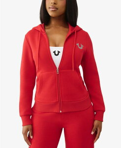 �g�D���[�����W���� ���f�B�[�X �A�E�^�[ �j�b�g�E�Z�[�^�[ �g�[�� �p�[�J�[ True Religion Women's Metallic Buddha Banner Zip Up Hoodie Red ���b�h