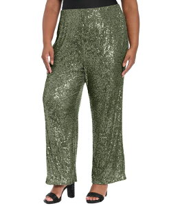 �~���[�Y ���f�B�[�X �g�b�v�X �����s�[�X �v���X�T�C�Y �p���c �X�p���R�[�� Muse Plusize Sequined Pull-On Pants Olive �I���[�u