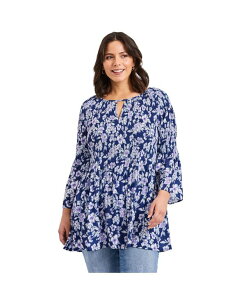 �A�x�j���[ ���f�B�[�X �g�b�v�X �V���c AVENUE Women's Keyhole Bell Sleeve Tunic Evening blue garden �u���[