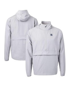 Jb^[AhobN Y AE^[ WPbgEu] Cutter & Buck Men's Gray New York Yankees Charter Eco Half-Zip Anorak Jacket Gray O[