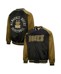 �~�b�`�F��&�l�X �����Y �A�E�^�[ �W���P�b�g�E�u���]�� �T�e�� Mitchell & Ness Men's Olive/Black Milwaukee Bucks Clutch Satin Raglan Full-Snap Jacket Olive Black �u���b�N