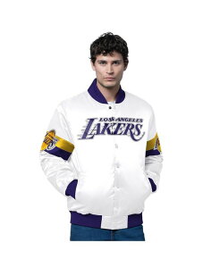 �X�^�[�^�[ �����Y �A�E�^�[ �W���P�b�g�E�u���]�� �T�e�� Starter Men's White Los Angeles Lakers Triple Option Varsity Full-Snap Satin Jacket White Purple �z���C�g