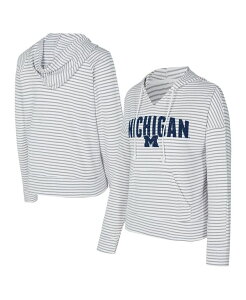 �R���Z�v�c �X�|�[�c �����Y �A�E�^�[ �p�[�J�[�E�X�E�F�b�g V�l�b�N �p�C�� Conceptsport Men's White/Gray Michigan Wolverines French Terry Striped V-Neck Pullover Hoodie White Gray �z���C�g