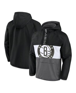 �t�@�i�e�B�N�X �����Y �A�E�^�[ �W���P�b�g�E�u���]�� �p�[�J�[ Fanatics Men's Black Gray Brooklynets Anorak Flagrant Foul Color-Block Raglan Hoodie Half-Zip Jacket Black Gray �u���b�N