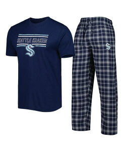 �R���Z�v�c �X�|�[�c �����Y �g�b�v�X T�V���c �p���c Conceptsport Men's Navy Gray Seattle Kraken Badge T-shirt and Pantsleep Set Navy Gray �O���[